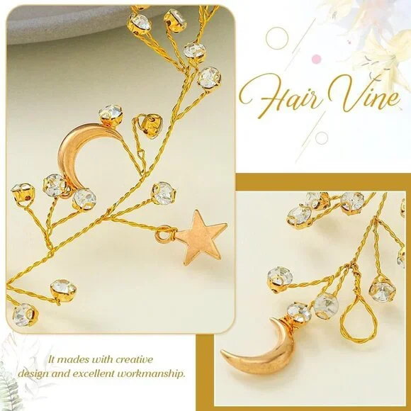 Star Rhinestone Hair Vine Bridal Headband Crystal Moon Wedding Hair Accessory - Picture 4 of 8